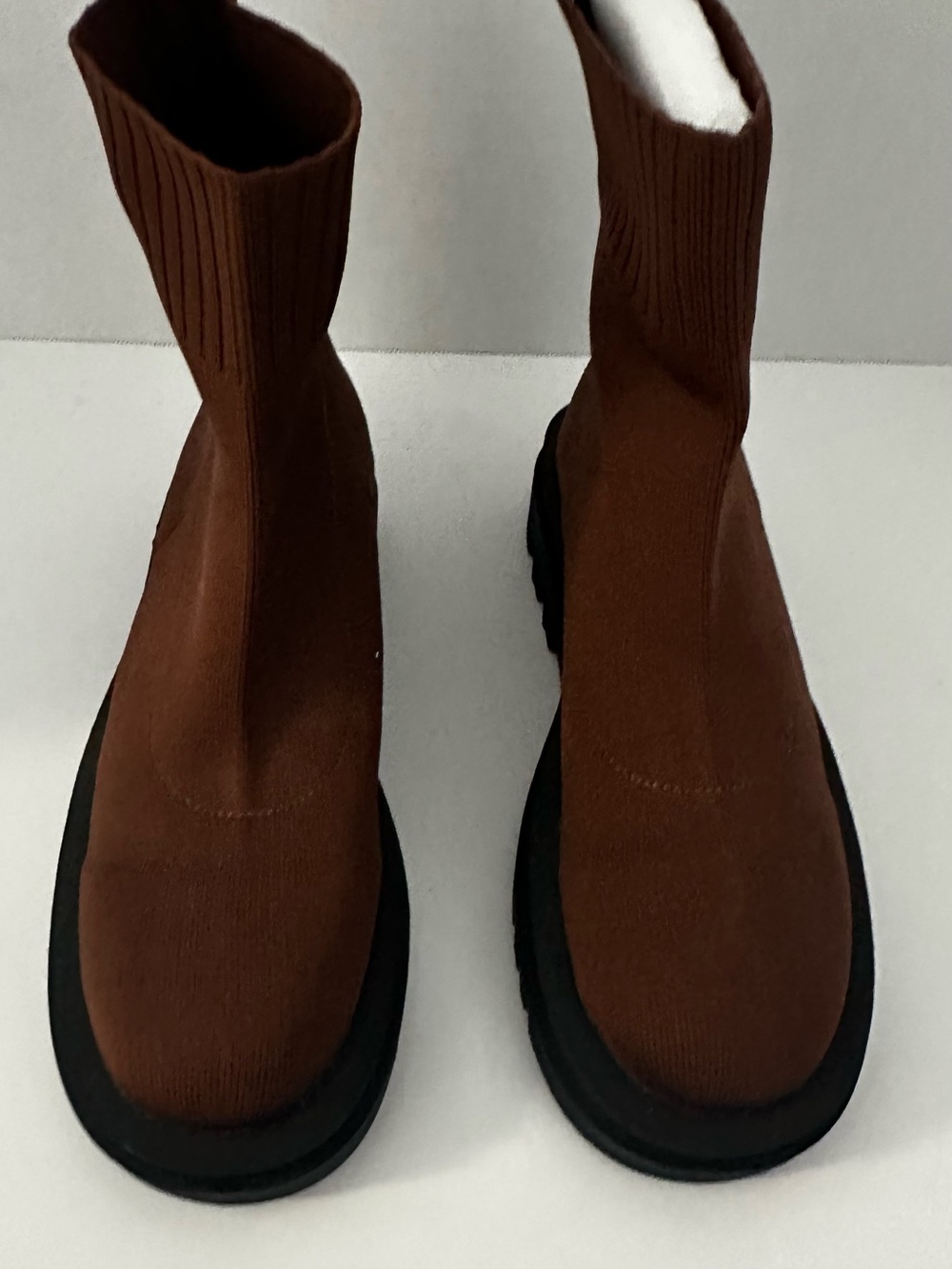 Women Brown Knit Sock Boots